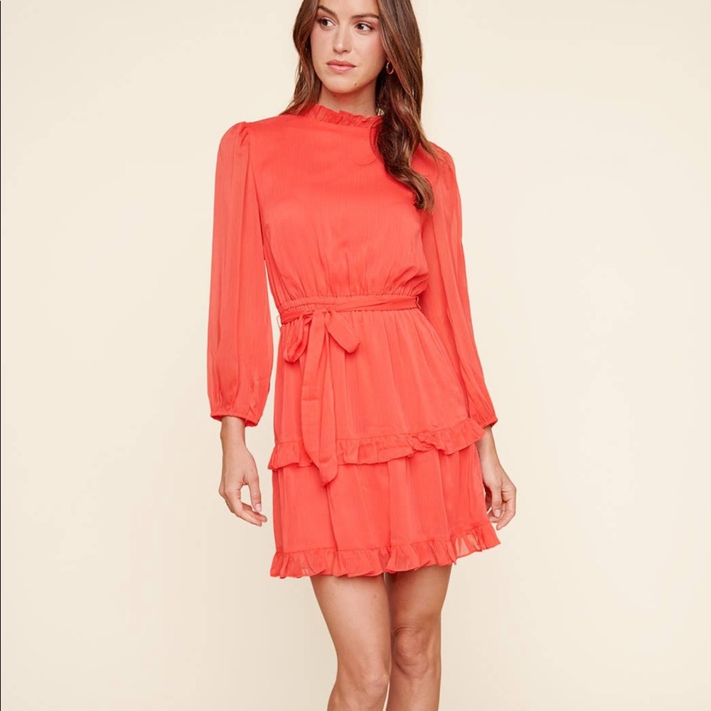 NWT Shorted ruffle mini dress in color tomato